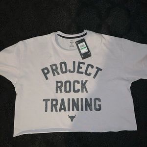 Under Armour Men's Project Rock Heavyweight Stay Hungry Cutoff T-Shirt show abs